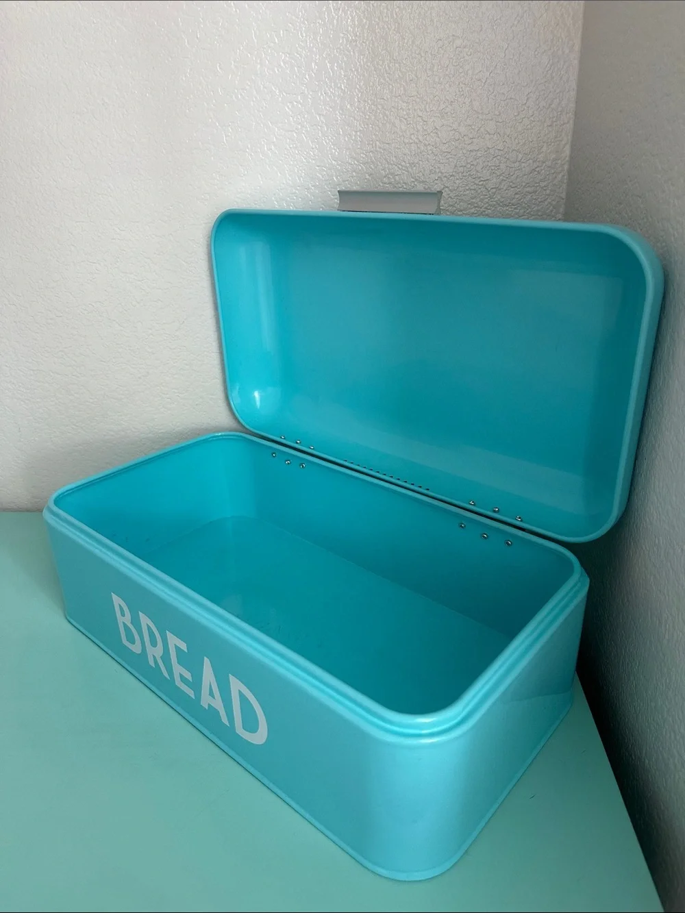 Home Basic-retro metal turquoise bread box storage for kitchen countertop-used